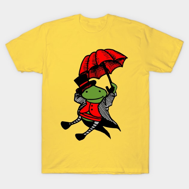 Green frog with red umbrella T-Shirt by shirtsandmore4you